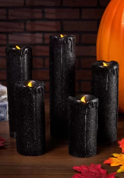 Set Of 5 Decorative Black Glitter LED Candles -Halloween Decoration Store set of 5 black glitter led candles alt 2
