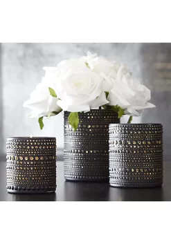 Set Of Three Black And Gold Glass Candle Holders -Halloween Decoration Store set of three black and gold glass candle holders alt 2