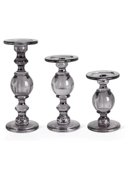 Gray Transparent Set Of 3 Glass Candleholders -Halloween Decoration Store set of three gray transparent glass candleholders alt 4