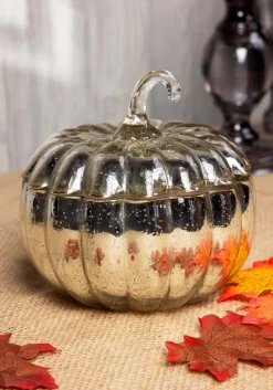 5.5-Inch Silver Mercury Glass Pumpkin Candle Decoration