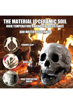 Skull Fire Log Decoration -Halloween Decoration Store skull fire log alt 1