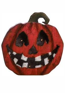 Wood Light Up Jack-O-Lantern Face Pumpkin Halloween Decor